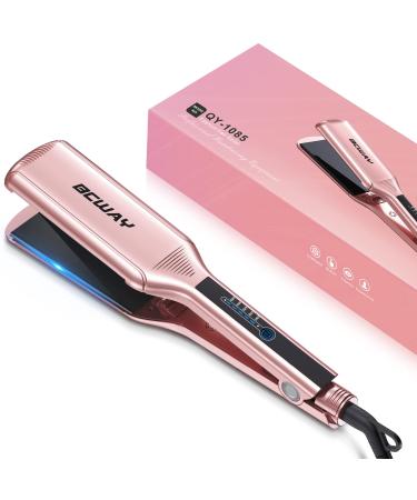Bcway Professional Hair Straightener, 2.16'' Extra-Large Floating Titanium Flat Iron for Hair, 30s Instant Heating Straightening Iron with 5 Adjustable Temp, Anti-Static Hair Iron for All Hair Types Rose Gold
