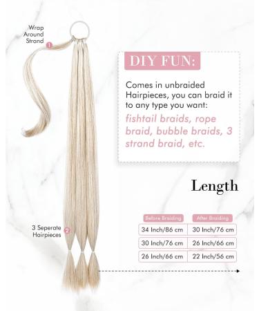 REECHO DIY Braid Ponytail Extension 26 Inch - Light Blonde 140g | Synthetic Hair Wrap Around Ponytail for Women - Buy Online on SooperMarket.com