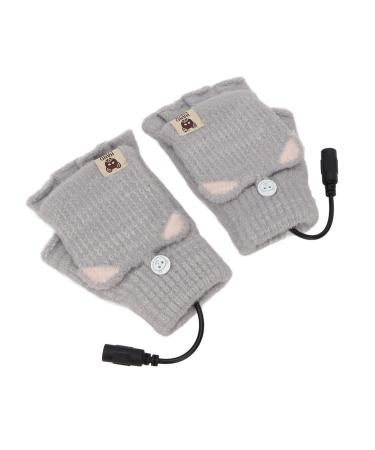 USB Heated Gloves Mens Fashion Office Work Fingerless Heating (Grey)