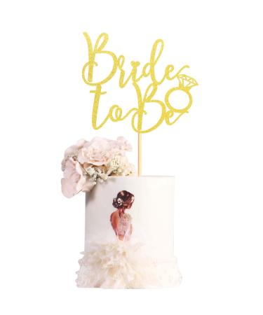 Arthsdite Bride to Be Cake Topper with Ring Bridal Shower Cake Pick Decorations for Wedding Engagement Theme Bachelorette Party Supplies - Gold Glitter