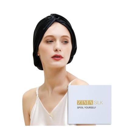 Zimasilk 22 Momme sleeping hood made of 100% mulberry bead for women hair care natural silk for sleeping silk hood with an elastic stay on the head classic pleated blind 1 piece of unit size black