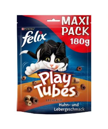 FELIX Play Tubes cat snack treats for playing with chicken & liver flavour pack of 5 (5 x 180g) chicken and liver flavour