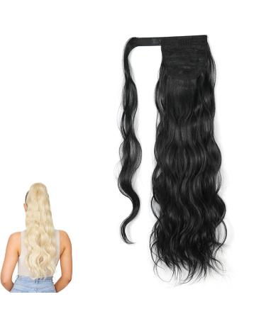prinfantasy Long Ponytail Extensions Natural Look Heat Resistant Wavy Hairpiece Ponytails Wrap Pony Wig with Magic Paste for Women Girl MW122 GBMW122 24 inch