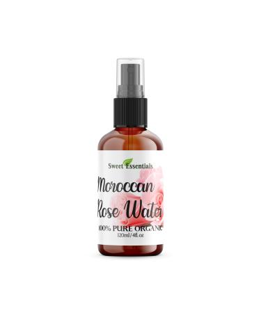 Premium Organic Moroccan Rose Water - 4oz Glass Bottle - Imported From Morocco - 100% Pure (Food Grade) Perfect for Reviving Hydrating and Rejuvenating Your Face and Neck - By Sweet Essentials