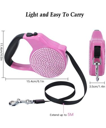 Solebee Bling Strass 5m Dog Leash - Durable Nylon with Anti-Slip Handle for Small Dogs (Up to 15kg) - Pink - Buy Online on SooperMarket.com