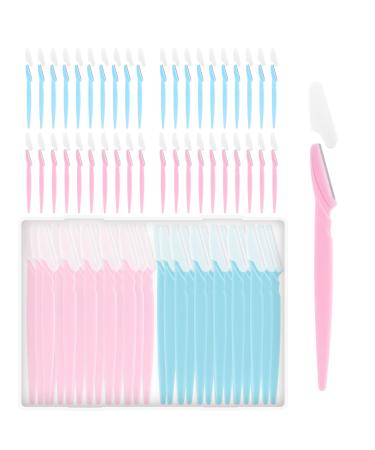 40 Pcs Eyebrow Razor BEoffer Eye Brow Trimmer Shaver Facial Face Hair Remover Exfoliating Dermaplaning Tool Kit Stainless Steel Blades with Cap Eyebrow Shaper for Women Men Makeup (Blue Pink) 40pcs Blue Pink