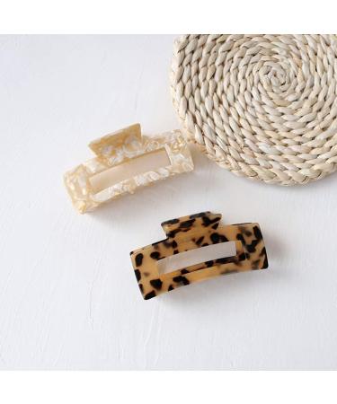 3 French Design Tortoise Shell Hair Claw Clips (2 Pack) - Stylish Rectangle Hair Clamp for Women & Girls - Buy Online on SooperMarket.com