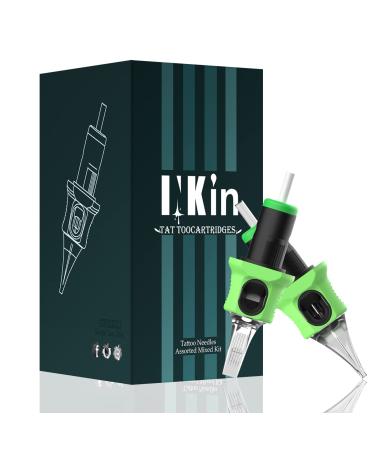 INKin Kelly Assorted Curved Magnum Tattoo Cartridges 40cs, Finger Ledge Disposable Mixed Tattoo Needles 5RM 7RM 9RM 13RM 15RM IK-40pcs 1205/7/9/13/15M1C