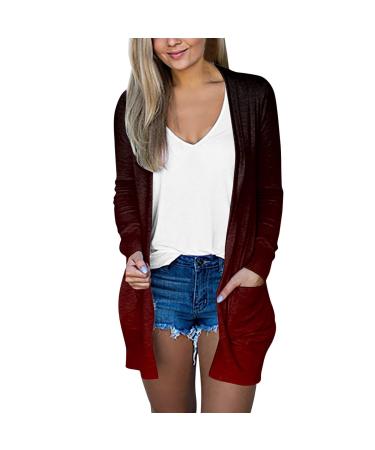 Long Shirt Outerwear Top Thin Warm Knitted Coat Women's Blouse V-Neck Shirt Tunic Long Women's Tunic Women's Shirt Casual Checked Shirt Women's Winter Chunky Knit Jacket H-red XL