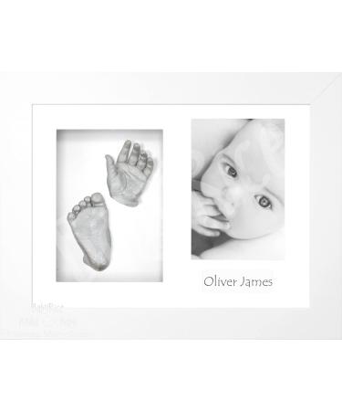 BabyRice Baby Casting Kit with White 12x9 Shadow Box Display Frame Silver Paint for Hand Foot Casts (White/White) White / White