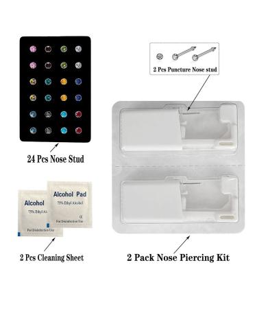 SLVIEKAE Nose Pierce Kit: Disposable Nose Piercing Gun with 24 Multicolor Studs - Buy Online on SooperMarket.com