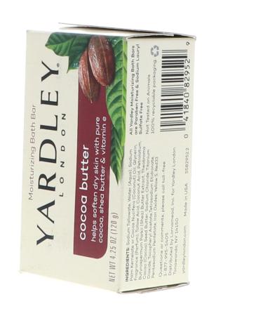 Yardley Cocoa Butter Moisturizing Bar Chocolate Scent 4.25 Oz | Premium Hydrating Soap for All Skin Types | International Shipping Available - Buy Online on SooperMarket.com