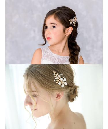 SWEETV Flower Girl Headpiece Gold Baby Girls Wedding Hair Comb-Princess Wedding Hair Accessories for Birthday Party Photography First Communion