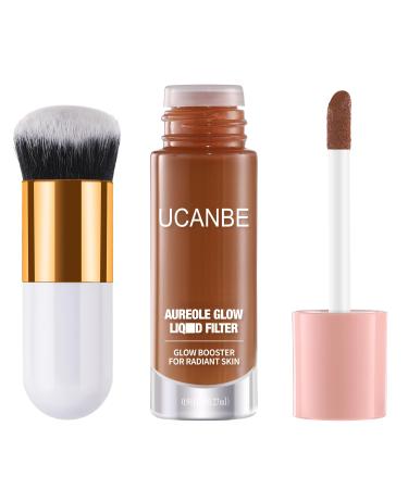 Halo Glow Liquid Filter Primer Complexion Radiance Booster for A Glowing Soft-Focus Look Vegan & Cruelty-Free #03 MEDIUW/TAN with Brush