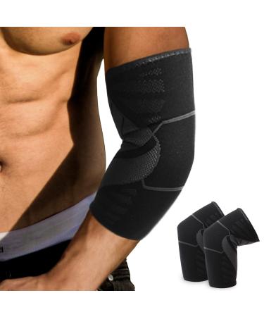 GIRYES 2 pieces Elbow Brace Elbow Support for Men and Women Arm Compression Sleeve for Tennis Elbow Golfers Elbow Weightlifting Tendonitis and Joint Pain Injury Recovery(M) M black grey