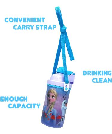 Disney Frozen Deluxe Carrying Strap One Touch Water Bottles with Reusable Built in Straw (Snow Canteen 16.9oz) - Buy Online on SooperMarket.com