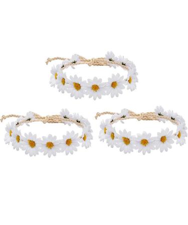 XINGZI 3PCS Fashion Daisy Flower Headband Boho Floral Crown Wreath Headpiece Hair Band Tool Tie Wrap Wreath    For Wedding Festival Beach Scenery Festivals Girls Lady's Seaside Holiday White