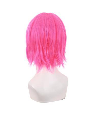 MapofBeauty Neon Pink Short Straight Fiber Wig - 12 Inch Side Bangs Cosplay Wig for Stunning Looks - Buy Online on SooperMarket.com