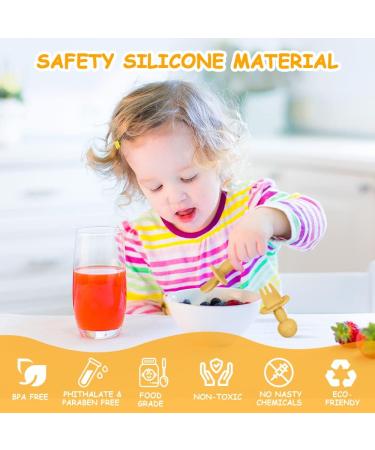 Vicloon Baby Fork and Spoon Set - 4Pcs Silicone Self Feeding Utensil for Easy Grip | Toddler Cutlery Kit for Infant & Children | First Led Training & Weaning Spoons - Apricot Yellow - Buy Online on SooperMarket.com