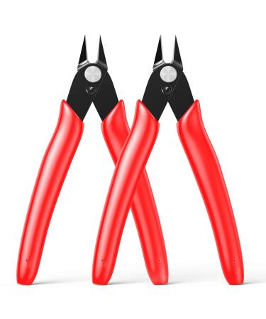 BOENFU Cable Tie Flush Cutter Small Wire Cutters 2 Pack 5 Inch Precision Wire Clippers Hobby Snips Side Cutting Pliers for Jewelry Making Electronics Red Red ( 2 Pack )