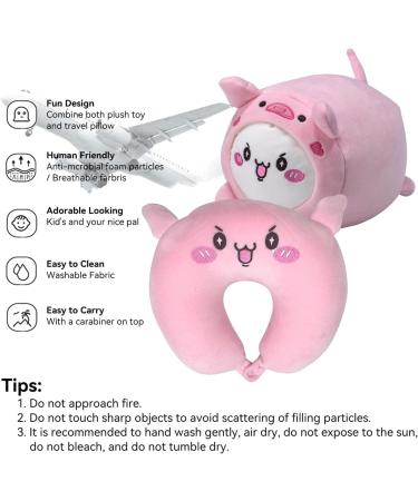 JOYRAVO 2-in-1 Travel Pillow for Kids - Adorable Pink Pig Plushie Converts to U-Shaped Neck Pillow for Ultimate Comfort on Airplane, Train, Bus Trips - Buy Online on SooperMarket.com