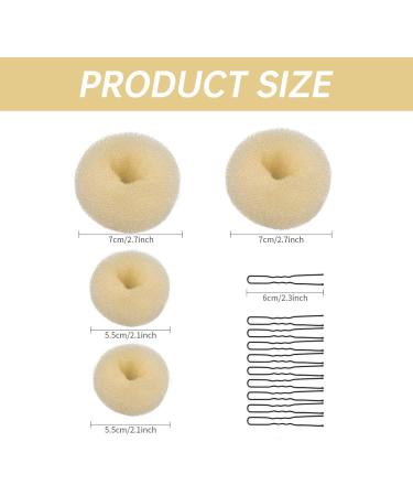 Hair Donut Bun Maker Set - 4 Pcs with 10 Hair Pins, 2 Sizes Doughnut Hair Bun Shaper for Chignon Style - Beige Hair Accessories for Girls and Kids - Buy Online on SooperMarket.com