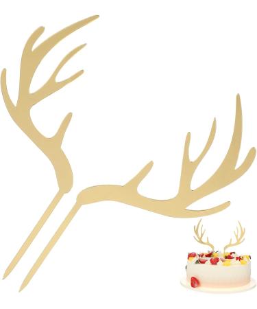 MAGICLULU 5pcs Antlers Happy Birthday Cake Topper Reindeer Antler Acrylic Cake Topper for Xmas Birthday Wedding Party Supplies Gloden - Buy Online on SooperMarket.com