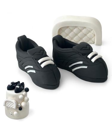 SugarArt Football Boot Set Edible Cake Topper - (Black) Handmade Football Cake Decorations - Fondant Butter Cream & Icing Sugar Cakes - Sugar Made Football Cake Toppers Contains Food Colors