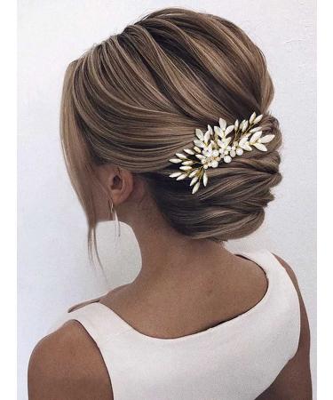 Unicra Gold Leaf Bride Wedding Hair Comb with Crystals and Pearls - Bridal Headpiece for Women and Girls - Buy Online on SooperMarket.com