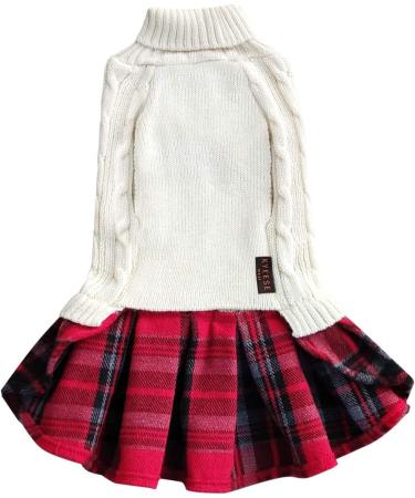 KYEESE Dog Sweater Dress with Leash Hole - Buffalo Check Red Small Turtleneck Pullover for Beige Small Dogs - Buy Online on SooperMarket.com