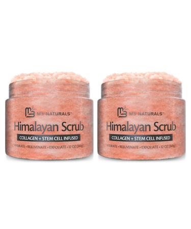 Himalayan Salt Body Polish Scrub Infused with Collagen and Stem Cell Natural Exfoliating Salt Scrub for Acne Cellulite Deep Cleansing Scars Wrinkles Exfoliate and Moisturize Skin 2 Pack by M3 Naturals