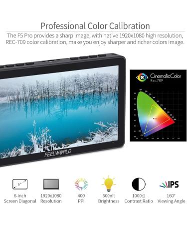 Feelworld F5 Pro V4 6 Touch Screen DSLR Camera Monitor - 3D LUT, F970 Kit, Wireless Transmission - IPS FHD 1920x1080, 4K HDMI, Tilt Arm - Buy Online on SooperMarket.com