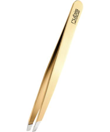 Rubi's tweezers gold - weird fine and pointed - plucking tweezers for eyebrows - sloping tips for hair removal - professional tweezers VE