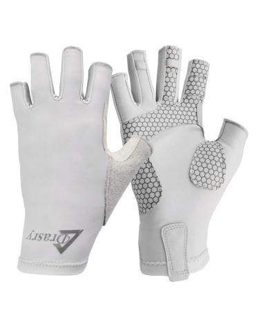 Drasry UV Protection Fishing Fingerless Gloves Men Women UPF 50+ SPF Gloves for Fishing Kayak Paddling Hiking Sailing Rowing Sun Gloves Gray X-Large