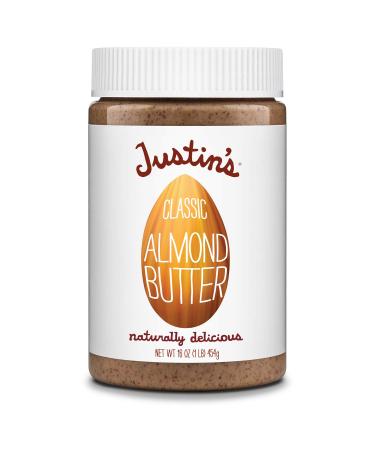 Justin's Classic Almond Butter, Only Two Ingredients, No Stir, Gluten-free, Non-GMO, Keto-friendly, Responsibly Sourced, 16 Ounce Jar, Pack of 1