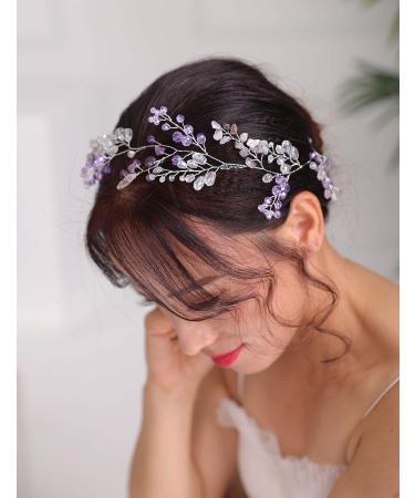 Purple Bridal Wedding Hair Vine - Denifery Natural Stone & Crystal Headpiece - Buy Online on SooperMarket.com