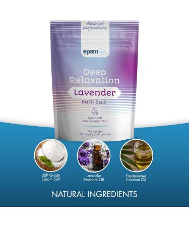 epsmRx Deep Relaxation Bath Salt 15 Oz - Lavender Essential Oil Epsom Salt Bath Soak - 15 Ounce Pack - Buy Online on SooperMarket.com