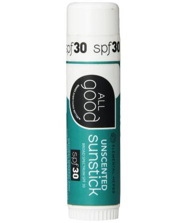All Good Sunstick - Face Sunscreen, Water Resistant, UVA/UVB Broad Spectrum SPF 30+, Coral Reef Friendly - Beeswax, Zinc, Vitamin E, Shea Butter (Unscented)