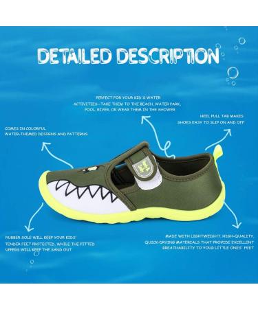 Nerteo Boys Girls Cute Aquatic Water Shoes | Olive/Shark | Size 10 Toddler - Buy Online on SooperMarket.com