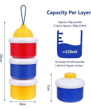 Vicloon 3-Layer Baby Milk Powder Dispenser & Snack Container - Portable Storage Pots in Red/Yellow/Blue - Buy Online on SooperMarket.com