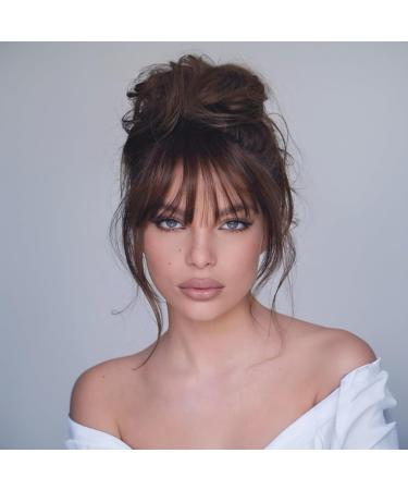 Clip In Bangs for Women 9.8" Natural Clip On Bangs Dark Brown Air Bangs Hair Clip with Temples & Invisible Breathable Net Curlable Cuttable Fake Bangs - Buy Online on SooperMarket.com