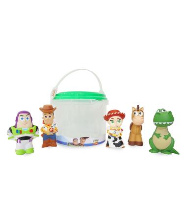 Disney Store Official Bath Toy Set for Kids Toy Story 5 Pc. Playset Includes Bucket with Straining Lid and Five Figures Suitable for Ages 6 Months+