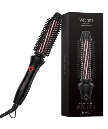 WEEYUM Brush Curling Irons for Short Hair 1 Inch Barrel Dual Volatge Curling Iron with Brush for Travel 3 Temperature Settings Curling Brush Iron with Ceramic Tourmaline 1 Inch Regular