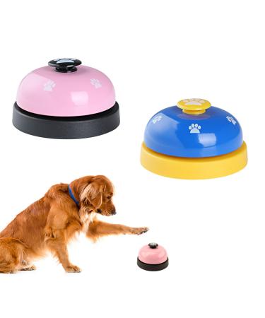Zingking pet training bells for dog cats 2 pieces of dog training bells door bells with a large button and cat paw pattern for potty communication and cleanliness training (pink and blue)