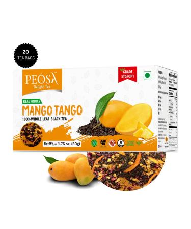 Peosa Delight Mango Tango 100% Whole Loose Leaf Tea with Cotton Tea Bag Infuser - Maui Hot & Ice Fruit Tea Blend - 1.76 oz (20 Tea Bags) - Buy Online on SooperMarket.com