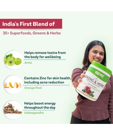 Oziva Superfood Greens & Herbs Powder | 8.8 oz (250 gm) | Chlorella, Curcumin, Spirulina, Maca, Moringa | Cleanse, Detox, Energy | Vegan & Keto Friendly - Buy Online on SooperMarket.com
