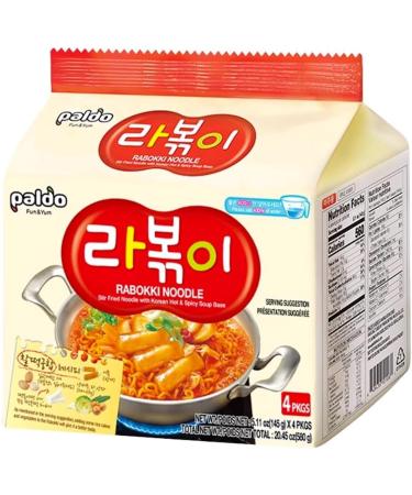 PALDO Rabokki Ramen Korean Topokki Taste Hot & Spicty Instant Noodles 145g (Pack of 4)