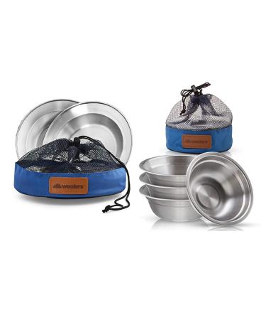 Wealers Stainless Steel Plate Set - 8.5 inch Ultra-Portable Dinnerware Set | Stainless Steel Bowl Set 6 inch Ultra-Portable Dinnerware Round BPA Free Plates for Outdoor Camping Hiking Picnic BBQ Beach