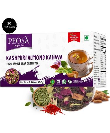 Peosa Delight Kashmiri Almond Kahwa Green Tea with Saffron, Almond, Cardamom, Rose Petal - 20 Tea Bags - 1.76 Oz Box - Buy Online on SooperMarket.com
