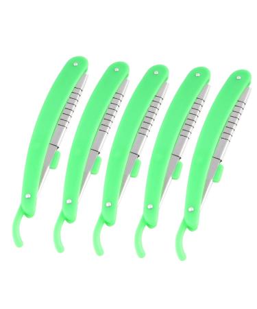Ruilogod Green Plastic Handle Salon Hairdressing Razor Trimmer Blade Holder 5pcs